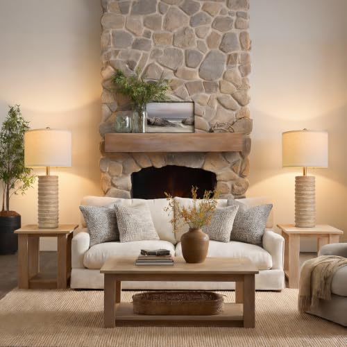 27-Inch Farmhouse Ceramic Table Lamps Set of 2 - Antique Beige, Stone-Like Finish