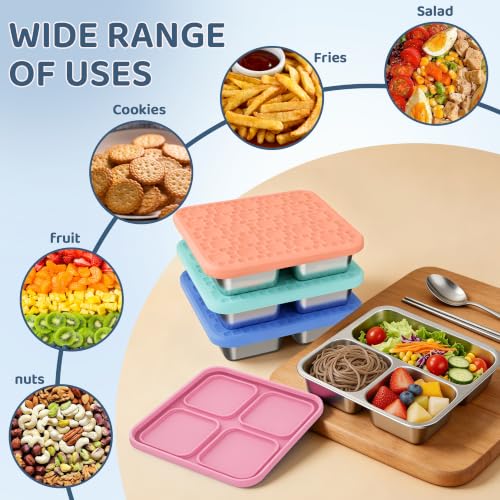 4 Pack Stainless Steel Snack Containers with Silicone Lids - Colorful Set (Blue, Pink, Green, Orange)