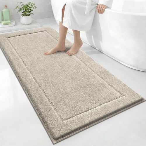 Extra Soft Bathroom Rug 30x60 Inches - Beige Shower Mat with Non-Slip TPR Backing