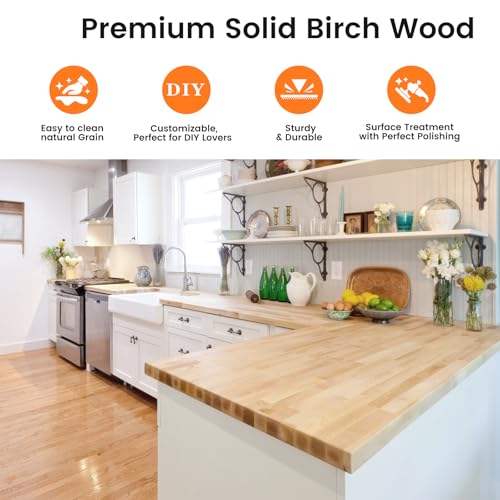 Unfinished Birch Wood Countertop - 2ft Solid Kitchen Work Surface 24x25x1.5 in - Variation of THIS listing