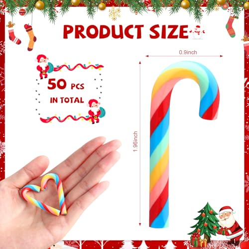 NUOBISHI 2-Inch Fake Candy Canes - Set of 50 Mini Christmas Polymer Clay Ornaments, Color 2