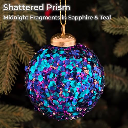 Midnight Mosaic 8-Pack 3.15" Christmas Tree Ornaments – Handcrafted Klein Blue with Velvet, Sequins & Pearls (Variation: Midnight Mosaic / 8)