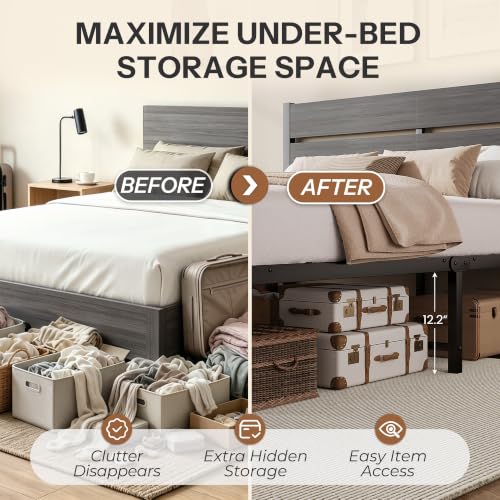 Queen Bed Frame with Headboard and Footboard - All-Metal Support, Rustic Grey - Variation of THIS listing