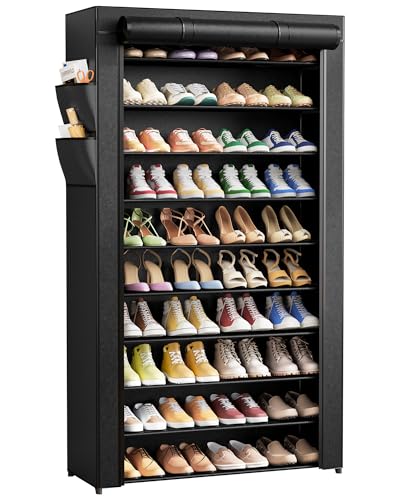 Tall 10-Tier Shoe Rack with Cover - 33 Inch Wide, Removable Shelves, Black Variation of THIS listing