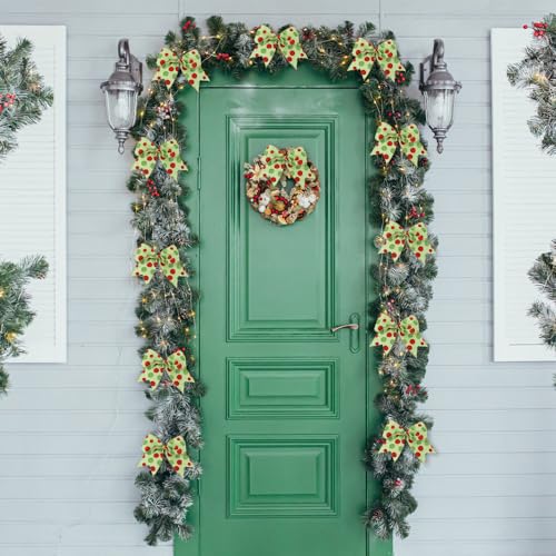 DIYDEC 12pcs Christmas Bows Ornaments 6.3 Inch Large Christmas Wreath Bows Red Green Xmas Tree Bow Glitter Dot Bows Ribbons Decoration for Garland Wedding Home Holiday Party