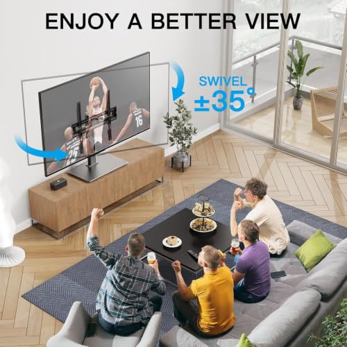 PERLESMITH Universal TV Stand Legs for 32-65 Inch TVs, Height Adjustable Swivel Base with Tempered Glass, VESA 400x400mm, PSTVS17 - Black
