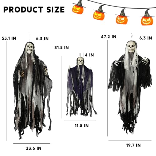 Halloween Hanging Skeleton Ghosts Decorations Set - Spooky Outdoor Reapers (3 Pack)