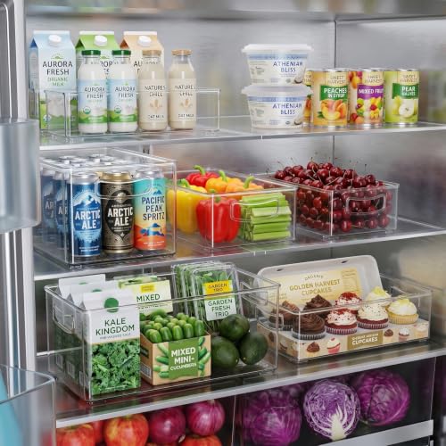 8 Pack Clear Freezer Organizer Bins with Handles - Stackable Food Storage Containers