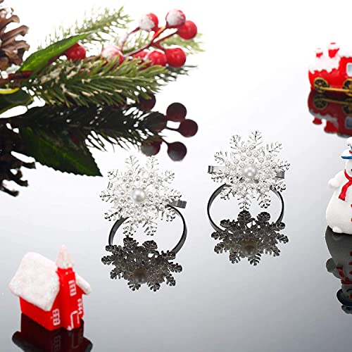 Patelai 6-Piece Snowflake Napkin Rings with Pearl Buckle - Silver Metal Christmas Set