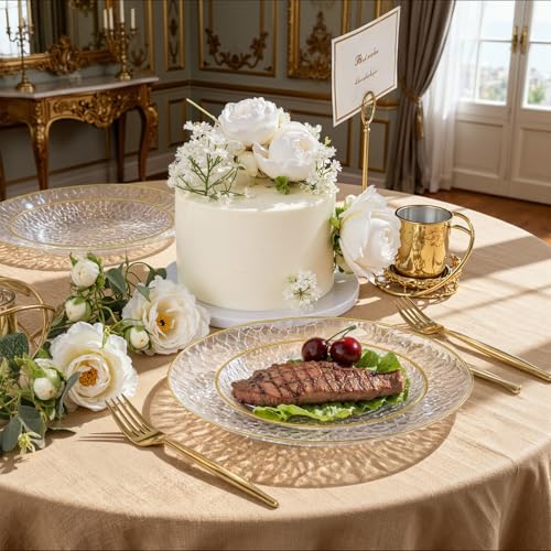 Plastic Dinnerware Set 150Pcs Clear Gold Rim Heavy Duty with Gold Rim - Variation of 150 / Clear Gold