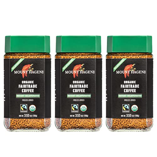Mount Hagen Organic Decaf Coffee 3.53oz Jar Pack of 3 - Arabica, Freeze-Dried, Fair Trade