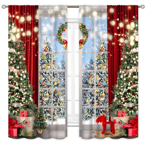 TKUYO Christmas 2 Panels Curtain 21x45 in with Snowflake Design - 42x45 in Pair (Christmas-05 / 21"W x 45"L)