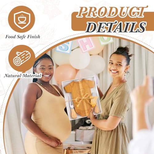 Ziliny 24-Piece Baby Shower Gift Set with Mini Bamboo Cheese Boards & Utensils - Baby Clothing Shape, Party Favors & Prizes