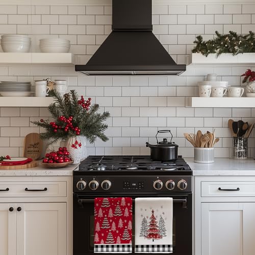 Arkney Christmas Kitchen Towels Set of 2 - 18x26in Red Tree Snow Towels