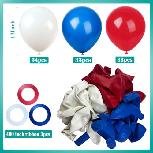 KADBANER 12 Inch Latex Balloons Pack of 100 in White Red Blue Party Decor