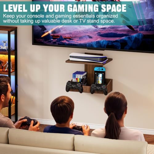 Floating TV Wall Shelf with Video Game Storage & Controller Holders