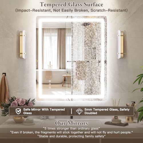30x36 Inch LED Bathroom Mirror with Anti-Fog, Dimmable Wall Mount Vanity Light