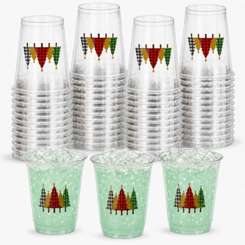 Christmas Gingham Tree Disposable Cups 12oz Pack of 100 - Festive Drinkware