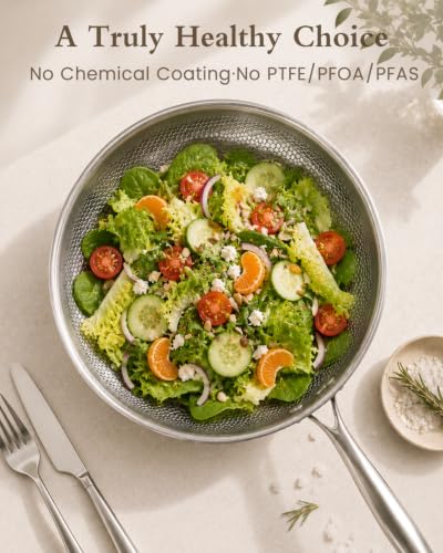Titanium Pan For Cooking 12‘’, Pure Frying With Lid
