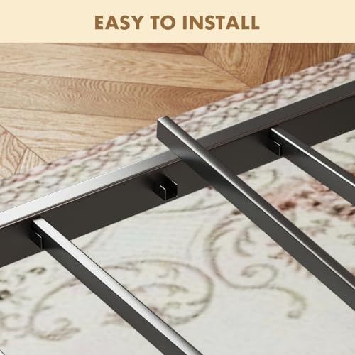 Wooden Queen Bed Frame with Metal Slats Support - 14 Inch High, 800LBS Capacity, Industrial Rustic Design