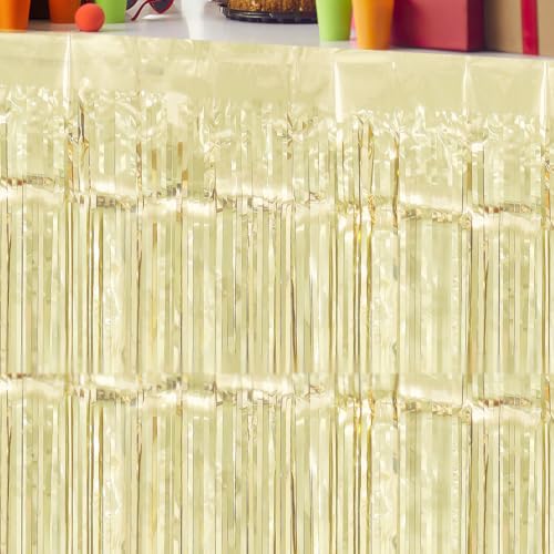 Timecity 2 Pack Champagne Foil Table Skirts 29.5x108 Inch Metallic Fringe Party Decor