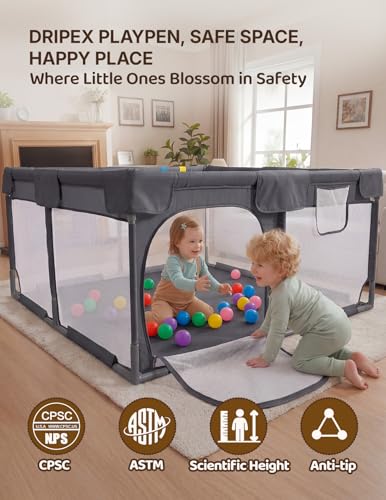 Small Baby Playpen 47x47 Inches with Pull-Up Rings - Dark Gray