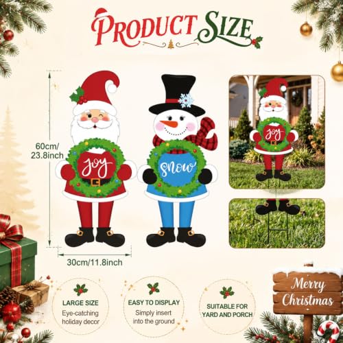 Tondiamo 2 Pcs Christmas Decorations Outdoor, Metal Snowman Santa