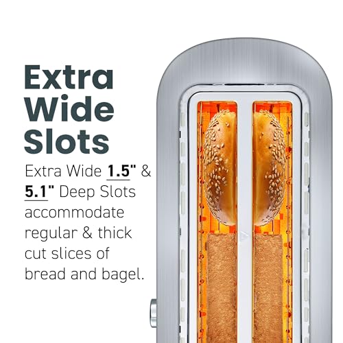 Elite Gourmet 4-Slice Stainless Steel Long Slot Toaster with 1.5” Wide & Deep Slots