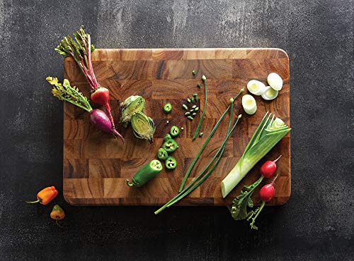 Large End Grain Acacia Wood Cutting & Serving Board - 20 x 14 Inches - Brown - Variation of THIS listing
