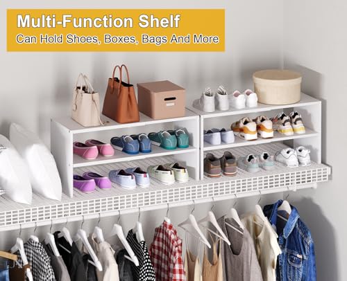 White 2-Tier Expandable Shoe Rack Organizer - 1 Pack, Sturdy Iron & Wood, Small Space Storage