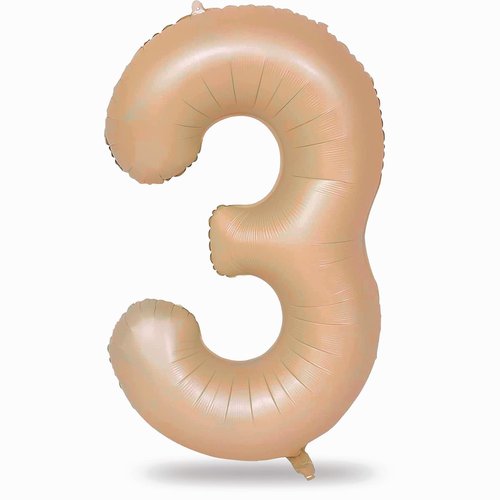 Apricot Number 3 Balloon for Girls Boys, 40 Inch Large Nude Number 0-9 Foil Balloons Set, Tan Digital 3 Balloons for Women Men Birthday Graduation Anniversary Party Decorations Celebration Supplies