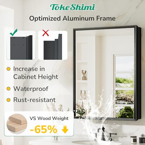 TokeShimi 14x18 Recessed Black Medicine Cabinet with Mirror & Adjustable Shelves - Assembly Required