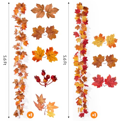 Artificial Maple Leaf Garland with Pomegranate - Fall Home Decor, 7 Colors Mix