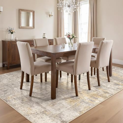 cotiled 8x10 Area Rugs Living Room: Washable Abstract Rug Gold Grey