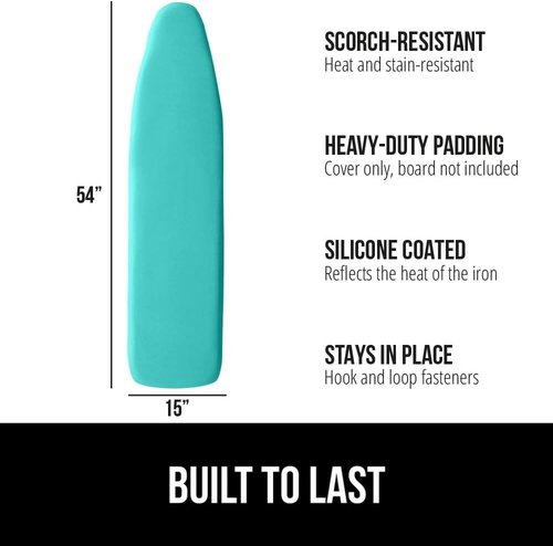 GORILLA GRIP The Original Ironing Board Cover and Pad, Silicone Coating, 400°F Scorch Resistant Thick Padding, Heavy Duty Iron Covers Standard Boards, Hook and Loop Fastener Strap, Quatrefoil 15x54