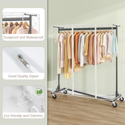Heavy Duty Metal Clothing Rack with Cover - Black, Rolling Garment Rack with Wheels and Dustproof Cover