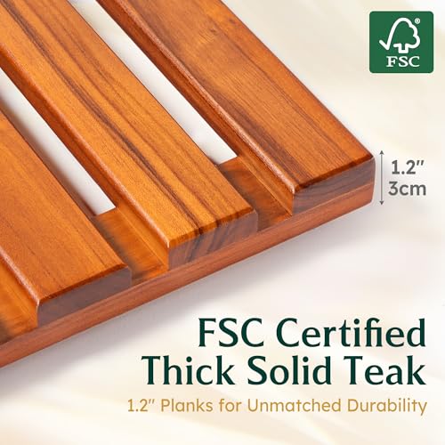 Realgulf 21x14 Inch Teak Shower Mat Non-Slip Solid Wood Bath Mat Foldable
