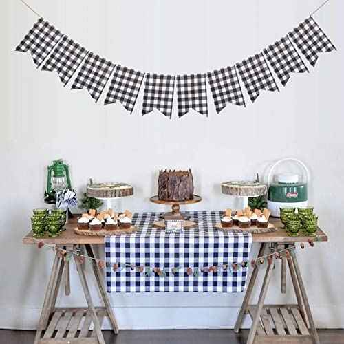 Buffalo Check Plaid Banner for Christmas Mantel Fireplace Decorations ? Black and White Gingham Bunting Garland Baby Shower Birthday Party Supplies