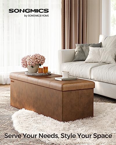 SONGMICS Storage Ottoman Bench - 43.3 Inch Folding Foot Rest Stool - Coffee Brown