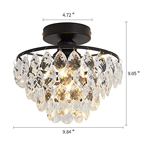 Small Black Crystal Ceiling Light Fixture Semi Flush Mount for Hallway Bedroom Bathroom - Variation: Black / Small Crystal