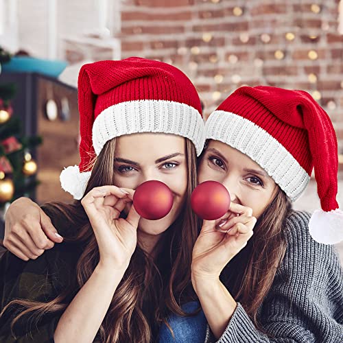 DIYDEC 2PACK Santa Hat, Red Christmas Knitted Santa Claus Hat for Adults Kid Warm Xmas Holiday Beanie Hats for Christmas