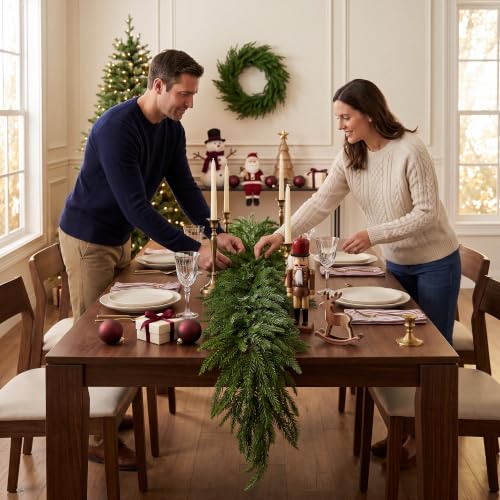 9FT Norfolk Pine Christmas Garland - Faux Greenery for Mantle & Holiday Decor - Green
