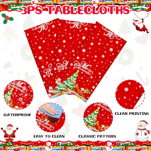 Christmas Tablecloth 3-Pack 54 x 108 in Disposable Plastic – Santa & Snowman Decor for Rectangle Tables