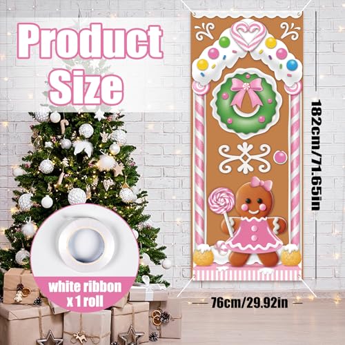 Kockuu Pink Christmas Gingerbread Door Cover 72x30 Inches - Candyland Party Decoration, Small 1pcs