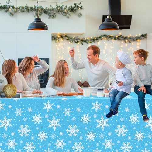 4 Pack Christmas Snowflake Tablecloth - White Plastic Table Cover for Winter Wonderland Party Decorations - Merry Christmas Supplies 86 x 51 Inch