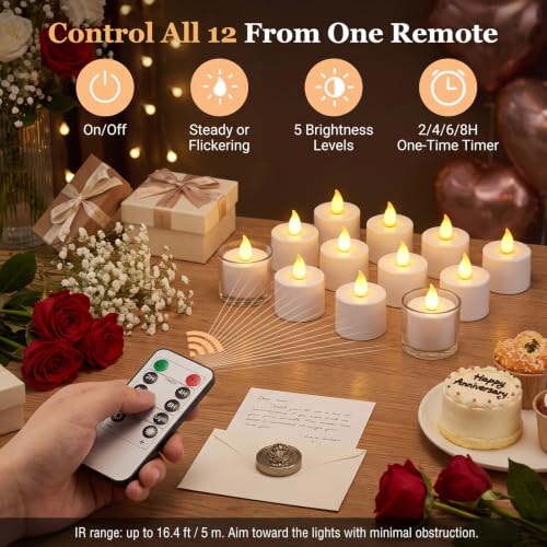 Fussion Rechargeable Tea Lights with Remote & Charging Dock, 12 Pack