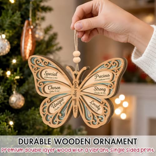 Christian Butterfly Christmas Ornament with Inspirational Message - Religious Gifts for Women