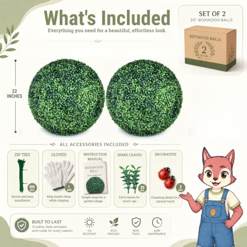 22 in. Artificial Boxwood Balls, Set of 2, Assembly Required
