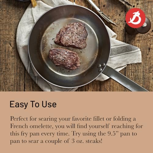 9.5-Inch Carbon Steel Fry Pan - Naturally Non-Stick, French Made, for Searing & Sauteing