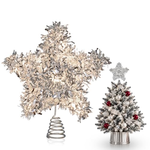 Silver 6-Inch Christmas Tree Star Topper, Mini Tree Holiday Decor